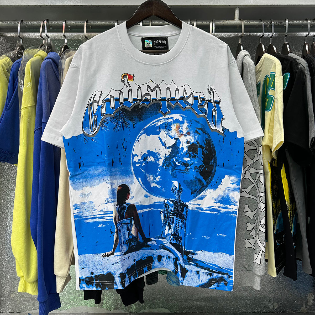 Godspeed T-shirts Tech Man Earth Printing Cotton Casual Short Sleeves Men and Women