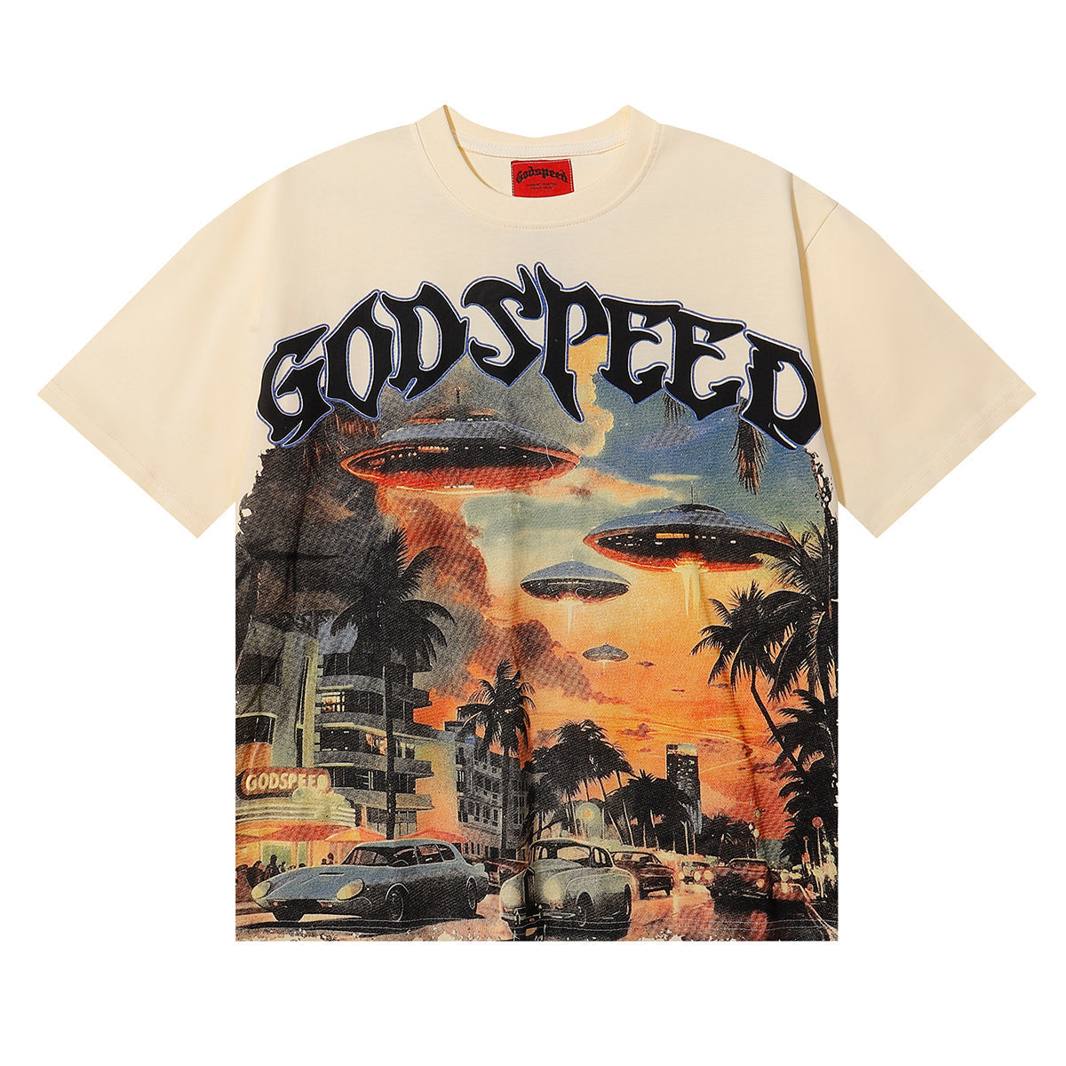 Godspeed T-shirts Urban UFO Printing Cotton Casual Short Sleeve Men and Women
