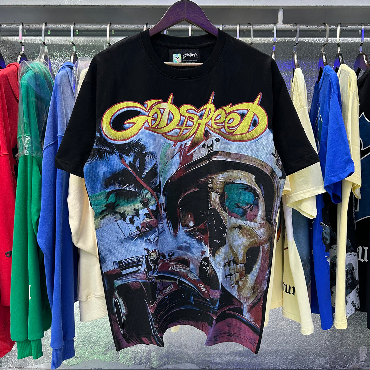 Godspeed T-shirts Skull Racing Printed Cotton Casual Short Sleeves Men and Women